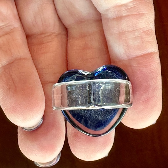 Glass Ring Large Blue Heart with clear glass band. Approx. size 7.75 EUC - Picture 9 of 9